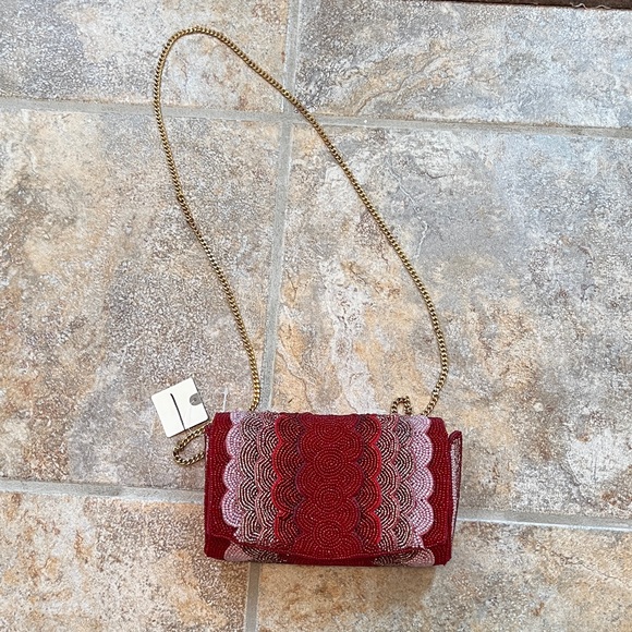 Anthropologie Beaded Petal Clutch Shoulder Bag NWT